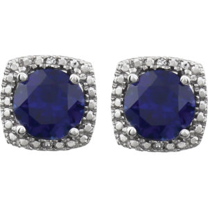 Blue Sapphire .015 CTW Diamond Earrings